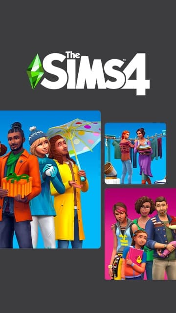 The Sims Everyday Essentials promotional banner featuring Sims with colorful outfits and household items.