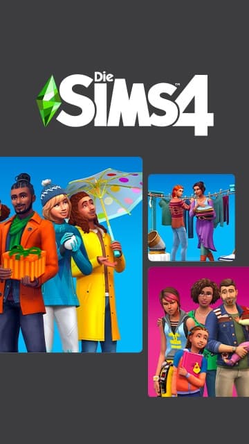 The Sims 4 Everyday Essentials-Bundle zeigt Sims mit bunten Outfits und Accessoires in verschiedenen Szenen.
